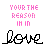 Pixelated static image with pink text and black cursive script on white background.