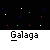 Pixelated space-themed animation featuring white and red spaceship icons, green and orange alien ships, and scattered colored dots on a black background with gray horizontal bands.