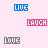 Pixelated text icons in blue, pink, and gray on a light pink background with three small pink heart symbols.