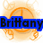 Four of a pixelated animation showing text fragments 'Brittany', 'is', 'my', and 'babi' over an orange peace sign background with white hand symbols