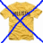 Yellow T-shirt with 'Hollister' text, denim shorts, and a gray shirt with red text under blue X overlays; yellow and blue of words below
