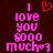 Pixelated text reads 'I love you sooo much' in pink with a red heart above the first 'I', on dark brown background.