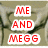 Animated icon shows hands forming a heart shape with red text overlays reading ME AND MEGG, LUV, FWONNOR, !!!, and <33.