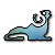 Pixelated blue sea lion with curled tail and raised paw on white background, next to green text reading Original Icons .com.