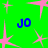 Green background with pink starbursts and blue 'JO' text repeated three times, partially obscured by a gray rectangle.
