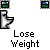 pixelated icons showing a toilet and a person with changing poses and expressions, each labeled 'Lose Weight' below