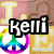 four with a rainbow peace symbol and text overlays reading 'Kelli', 'is my BFF', 'haha', and 'your jealous' over patterned backgrounds
