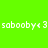Bright green background with pink rectangular blocks and repeated white text 'sabooby< 3' in pixelated font.