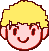 Pixelated cartoon head with yellow hair and pink skin showing two expressions: smiling on the left, frowning on the right.