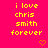 A bright pink background displays repeated yellow text reading "i love chris smith forever" with orange pixelated hearts below each phrase.