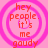 Four identical circular icons with pink concentric rings and red text reading 'hey people. it's me gaudy' on a light pink background.