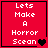 Red square icon with white pixelated text "Lets Make A Horror Scean" and a black heart symbol on the right side.