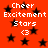 Red background with black stars and white text reading "Cheer Excitement Stars <3" in pixelated font.