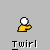 Pixelated yellow figure with white circular head performing a twirling motion , each frame showing incremental rotation of the body and arms