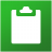 Green square background with white clipboard icon featuring a small white tab at the top center.