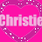 Pixelated pink background with overlapping magenta hearts outlined in white dots, displaying partial text 'Christie' across three heart shapes.