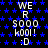 Pixelated text and symbols on a starry background with animated blinking elements.