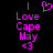 Pixelated pink text and symbols on black background, with heart symbol above 'Love Cape May <3' in two side-by-side views.