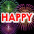 Pixelated fireworks display with text overlays reading HAPPY, 4TH OF, and JULY! in red, white, and blue.