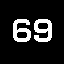 White pixelated numbers and symbols on black background, with animated rotation of atomic-like orbitals in the middle