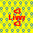 Red text 'Livvy' with red heart symbols on a yellow background patterned with blue and light-blue circles.