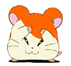 A cartoon hamster with orange fur on its head and pink ears, shown in multiple sequential poses against a gray background.