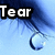 Blue-toned pixelated image showing a single teardrop shape with text labels 'Tear' and 'Drops' in black-and-white block letters.