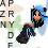 Pixelated static image of a cartoon character with blue hair and black clothing against a background of scattered letters.