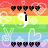 Rainbow striped background with heart and peace sign motifs, black hearts along top and bottom borders, pixelated text reading "love U" and partial name "christine".