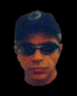 A sequence of pixelated faces showing variations in headwear and facial features against a black background.