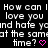 Pixelated text on black background with two pink heart symbols, displaying repeated phrases about loving and hating simultaneously.