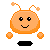 Pixelated orange character with antennae, black base, and varied expressions including smiles, closed eyes, and open mouth, some with white sparkles.