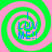 Four identical spiral-patterned icons with green and pink concentric circles, each displaying blue text "I LUV ME!!" in a pixelated font.