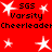 Red background with white stars and repeated text "SGS Varsity Cheerleader" in black pixelated font.