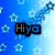 Blue gradient background with star and snowflake patterns, featuring the text 'Hiya' in blue and black.