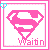 A 4x3 contact sheet of pixelated animated frames featuring a pink Superman logo with changing text and small blue hearts, displayed on a white background within individual bordered squares.