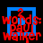 A 48x48 pixel animated contact sheet showing three frames of a red text-based icon with blue borders on black background, displaying "words: paul walker" in varying layouts across sampled frames.