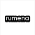 A static image shows a black rectangular logo with white text 'rumeno' on the left, and two people in dark clothing against a green background on the right.