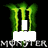 Green and white pixelated logo with stylized 'M' shape above a rectangular base, featuring the word "MONSTER" in blocky text below.