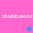 Pixelated icon with pink and blue background split into quadrants, white text 'xbubbuloox' in each quadrant, two star symbols alternating between blue and pink.
