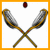 Animated icon showing crossed lacrosse sticks with a ball above, transitioning to a vertical stack of stick heads and blurred text below.