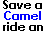 Animated sequence of text variations displaying 'Save a Camel ride on' with partial letter changes and red 'Egyptian' text, all in pixelated font.
