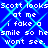 Blue background with light blue diamond pattern and white pixelated text repeating 'Scott looks at me i fake a smile so he won't see.'