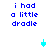 Blue pixelated text "i had a little dradle" appears in four identical quadrants on white background with cyan spinning top icons below each text block.