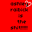 Red background with black pixelated text reading 'ashley raibick is the shit!!!!!' and a white heart symbol replacing the 'y' in 'ashley' on the left side.