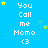 Blue background with repeated white text "You Call me Momo <3" and scattered yellow and light blue stars.
