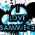 Pixelated icon with blue and white text on black background reading 'I LOVE SAMMIE <3' surrounded by abstract pixel art elements.