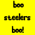 Yellow and green split-screen icon with pixelated text: 'boo', 'steelers', 'boo!' on yellow; 'Seahawks', 'win', 'win!' on green.