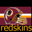 Pixelated image of a football helmet with maroon, white, and gold colors on a solid background, featuring the word 'redskins' in bold yellow text below.