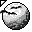 Pixelated circular icon with gradient shading, two black horizontal lines on top, and a small blue-green pixel cluster near the left edge.